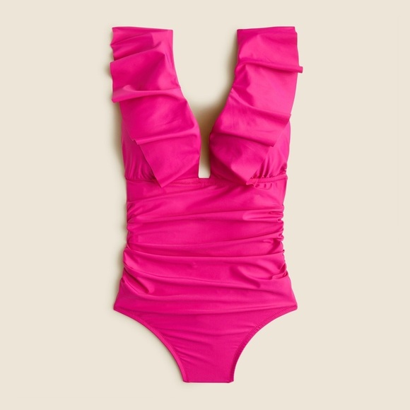 J.Crew Women’s Ruched Ruffle One-Piece Swimsuit BP222 Size 0 In Radiant Fuchsia - Picture 1 of 4
